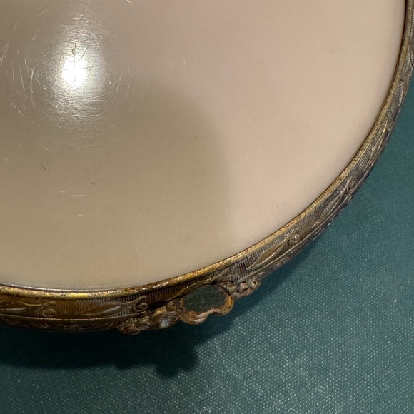 Antique Made in England Floral Pink & White Lace Inset Powder Vanity Jar - Picture 10 of 14